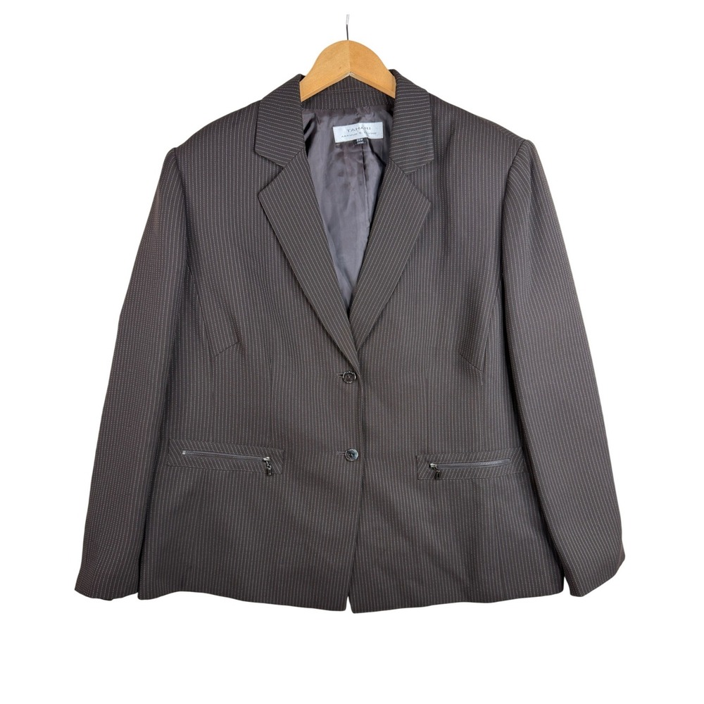 Tahari Arthur S. Levine Womens Black Pinstripe Blazer Size 20W